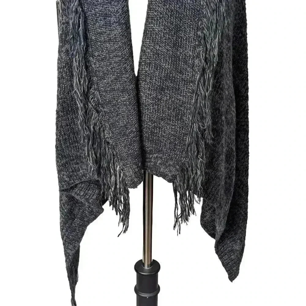 Mossimo Supply Co. Open Front Knit Fringe Vest Cardigan - Charcoal Black - Picture 4 of 8